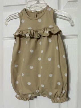 Baby Gap Girl Organic Cotton Bubble One Piece Tan White Polka Dots 3-6 Months